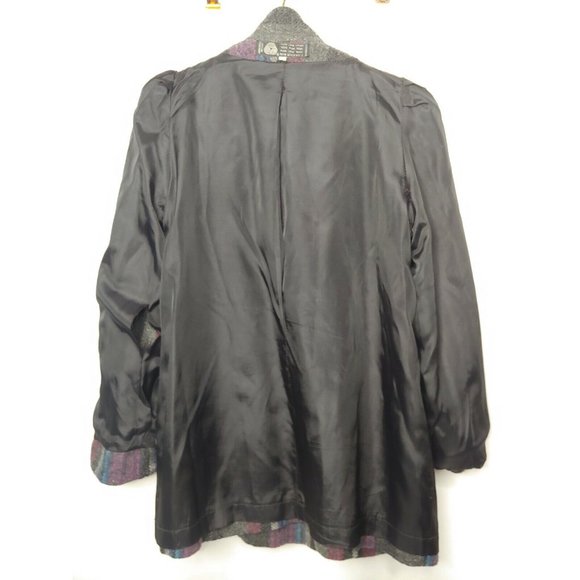 Vintage 1980s Womens 11 Winter Coat Wool Gray Purple Stripe Button Uruguay Mid - Picture 10 of 12
